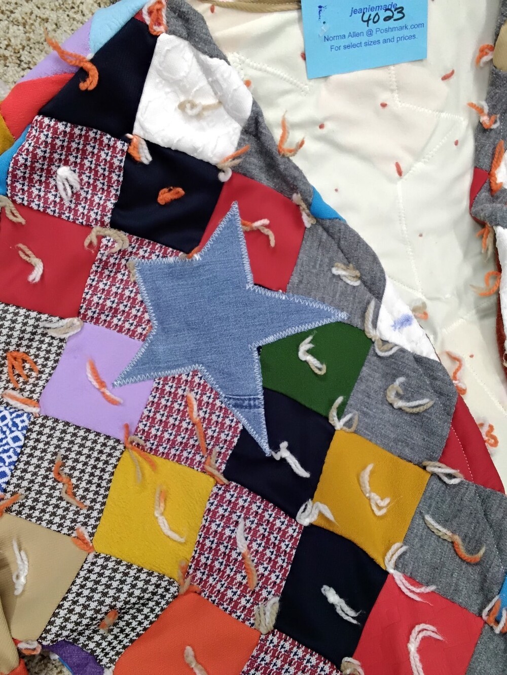 4023 Size XL Quilt Pattern Polyester Fabric Patchwork 'LOVE' Star Patch Tunic - Picture 5 of 7